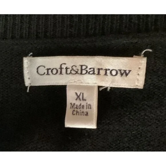 Croft & Barrow Womens XL Argyle Button-Front Cardigan Sweater Black Beige White - Picture 6 of 8